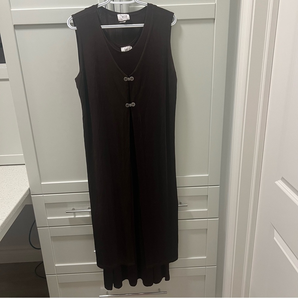 JOSTAR Two Piece Stretchy Brown Dress and OverDress Women's Size Medium